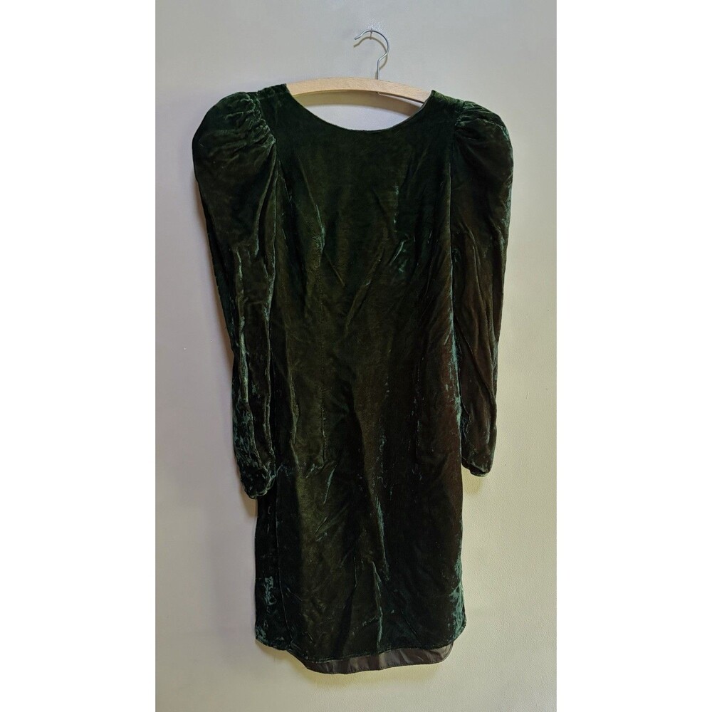 80s Vtg Green Velvet Dress Puff Sleeve Party Cocktail Glam Made in USA Size 10